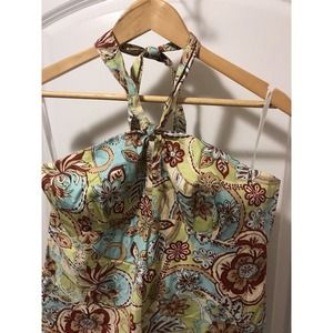 Ann Taylor Halter Top, Large, Floral Paisley Sleeveless Shirt